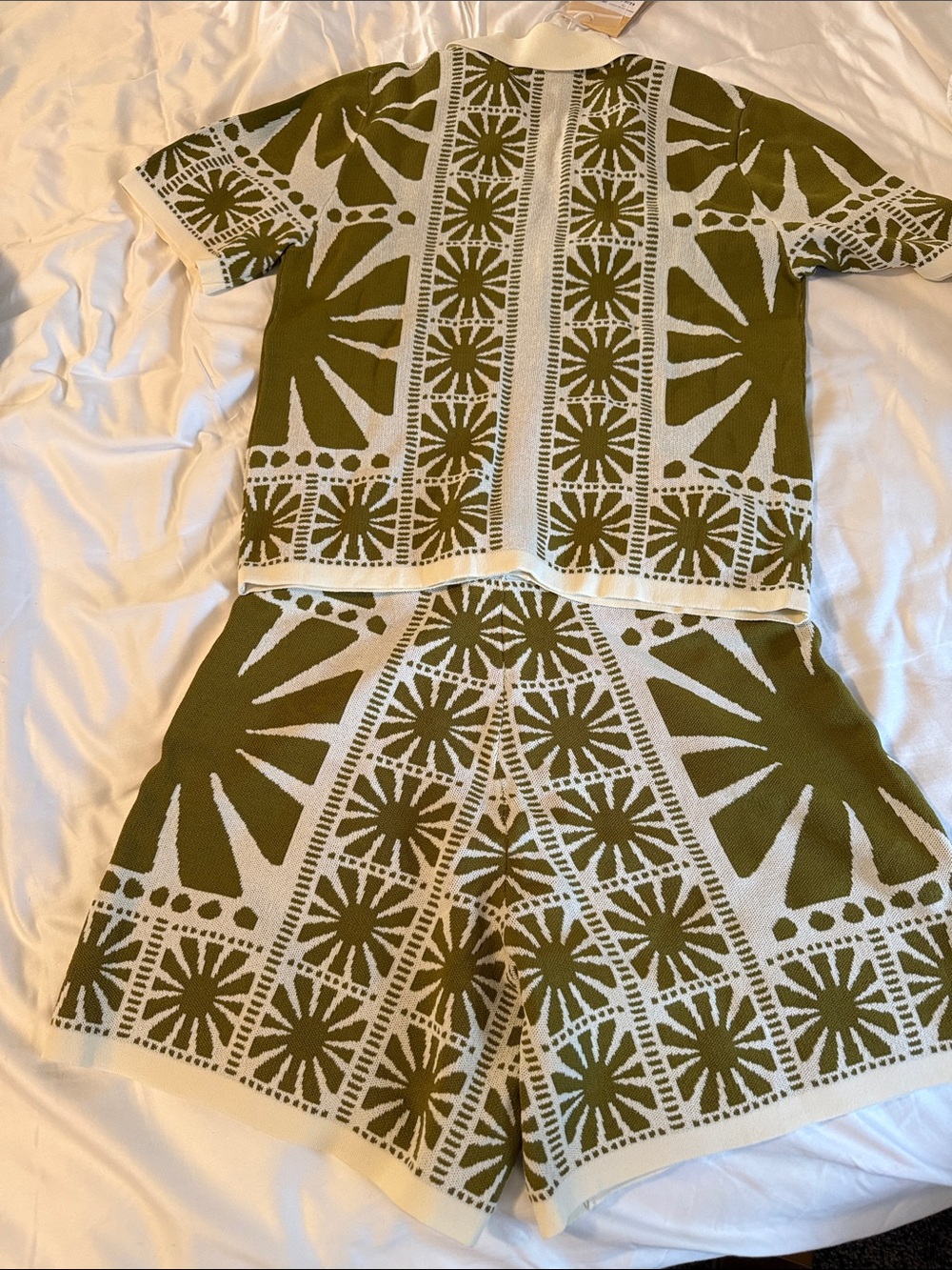 awomen’s Olive Green & Cream Patterned Tropical Shorts Set Sz XS - Picture 6 of 7